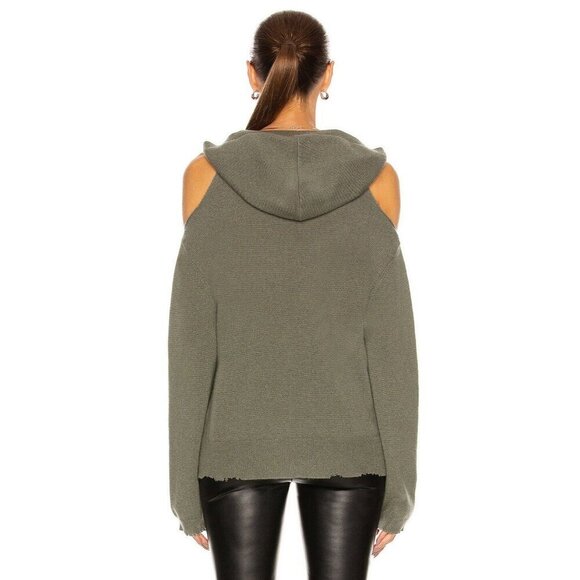 RTA Juno Cashmere Cold Shoulder Hooded Sweater Olive Green Womens Size Medium - Picture 4 of 8